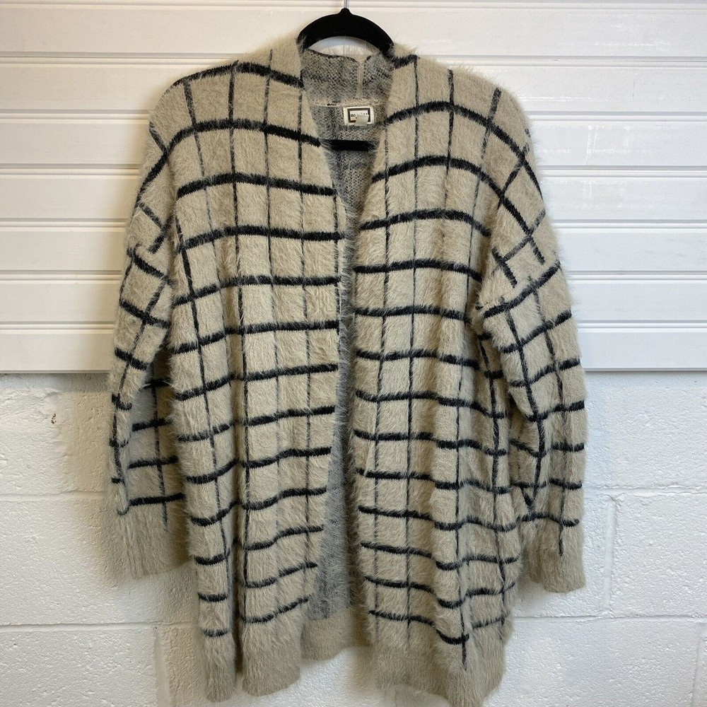 Mo:Vint New York Women light Brown open front plaid oversized Cardigan S Movint